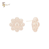 Eight bubbles rounded petals sunflower shape 14K Gold, Rose Gold, White Gold Stud Earrings