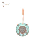 Giant rounded colorful solitaire CZ with white CZs Rose Gold two tone solitaire pendant
