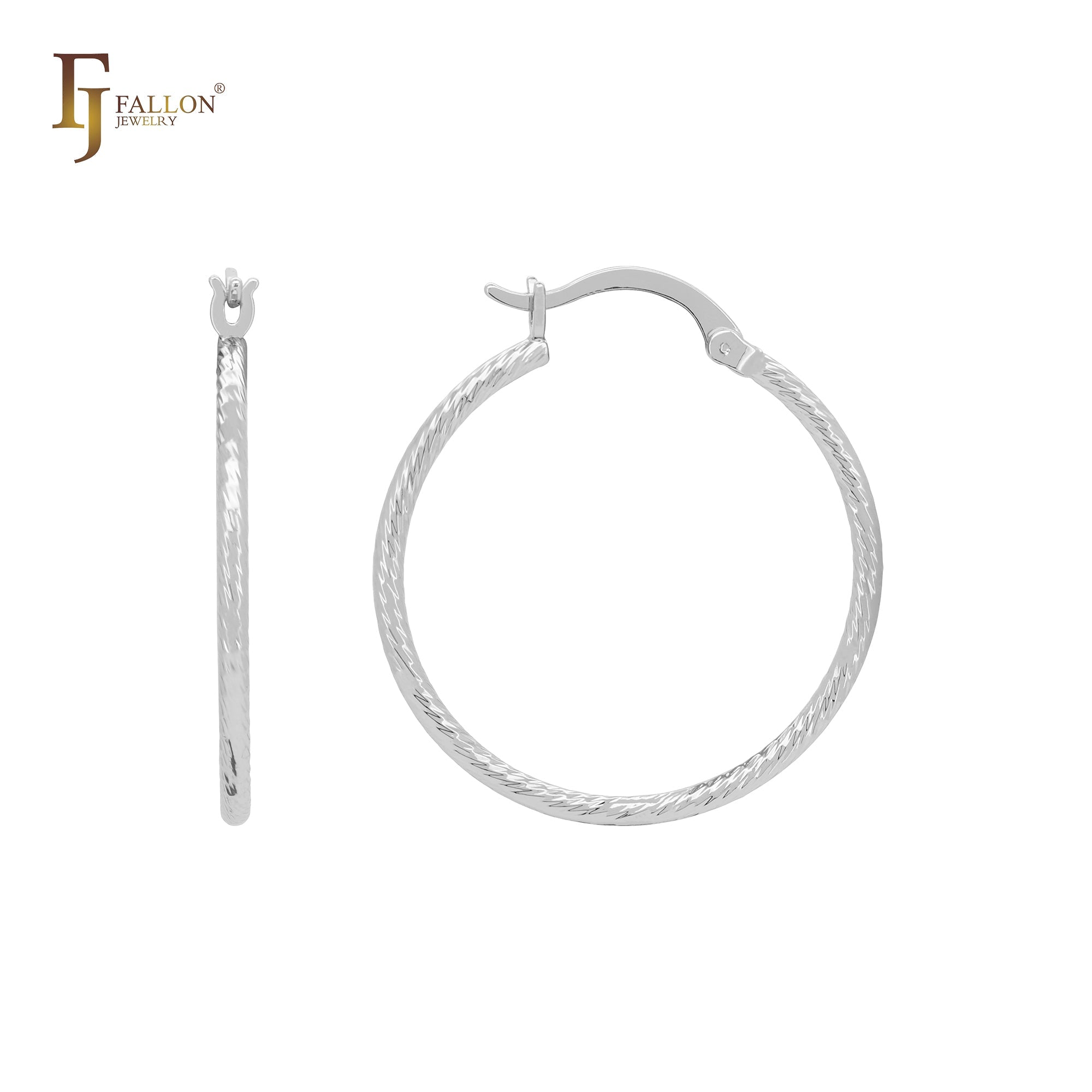 Textured Rope 14K Gold, Rose Gold, White Gold Hoop Earrings
