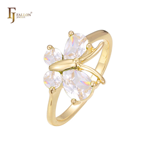 Fashion butterfly cluster rings in 14K Gold, Rose Gold plating colors