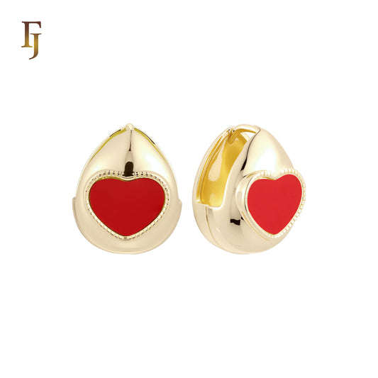 Heart of Black or white onyx Basket drop shaped 14K Gold Huggie Earrings