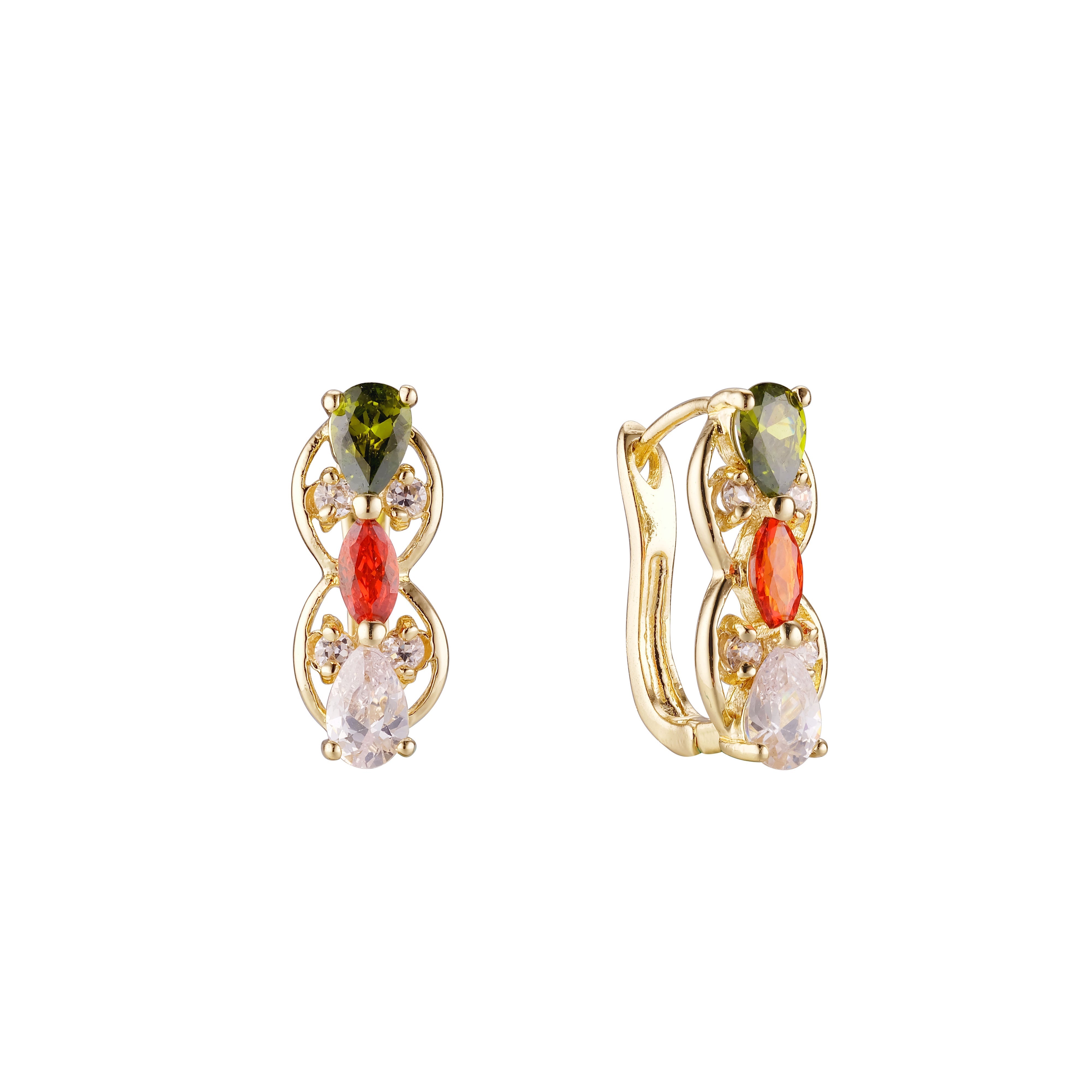 Aretes de oro de 14k con tres piedras