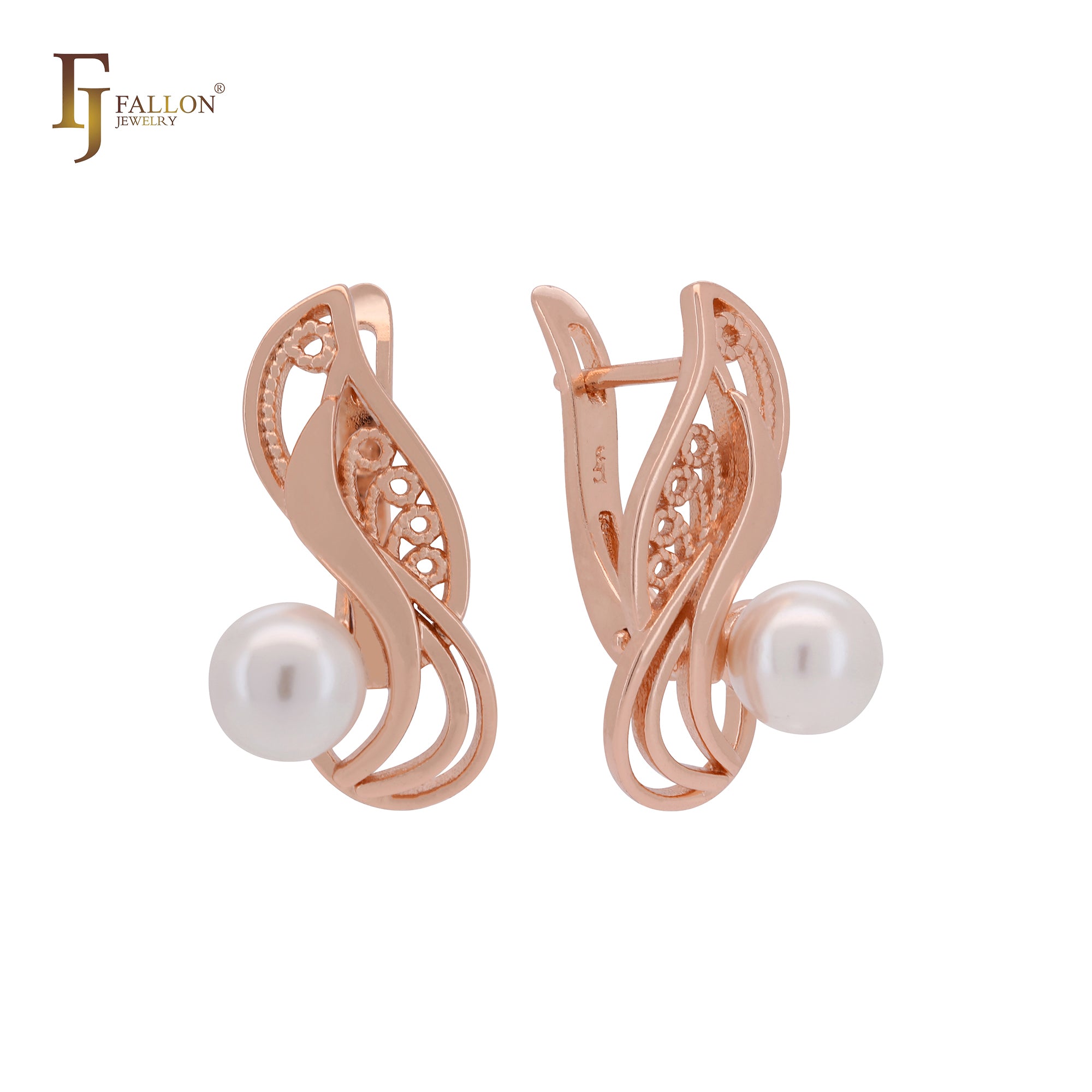 Dancing filigree of pearl Rose Gold Russian Lock Earrings