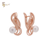Dancing filigree of pearl Rose Gold Russian Lock Earrings