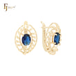 Marquise spinning solitaire oval blue CZ 14K Gold Russian Lock Earrings