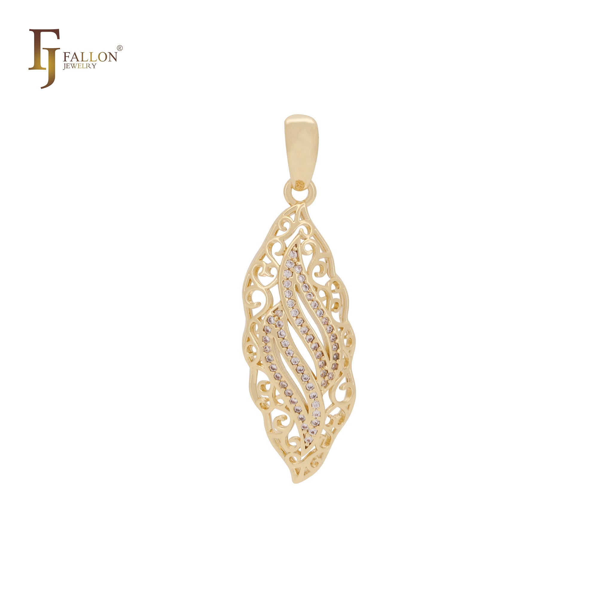 Marquise-Anhänger aus 14 Karat Gold und Roségold mit gedrehtem, komplexem Filigrandesign