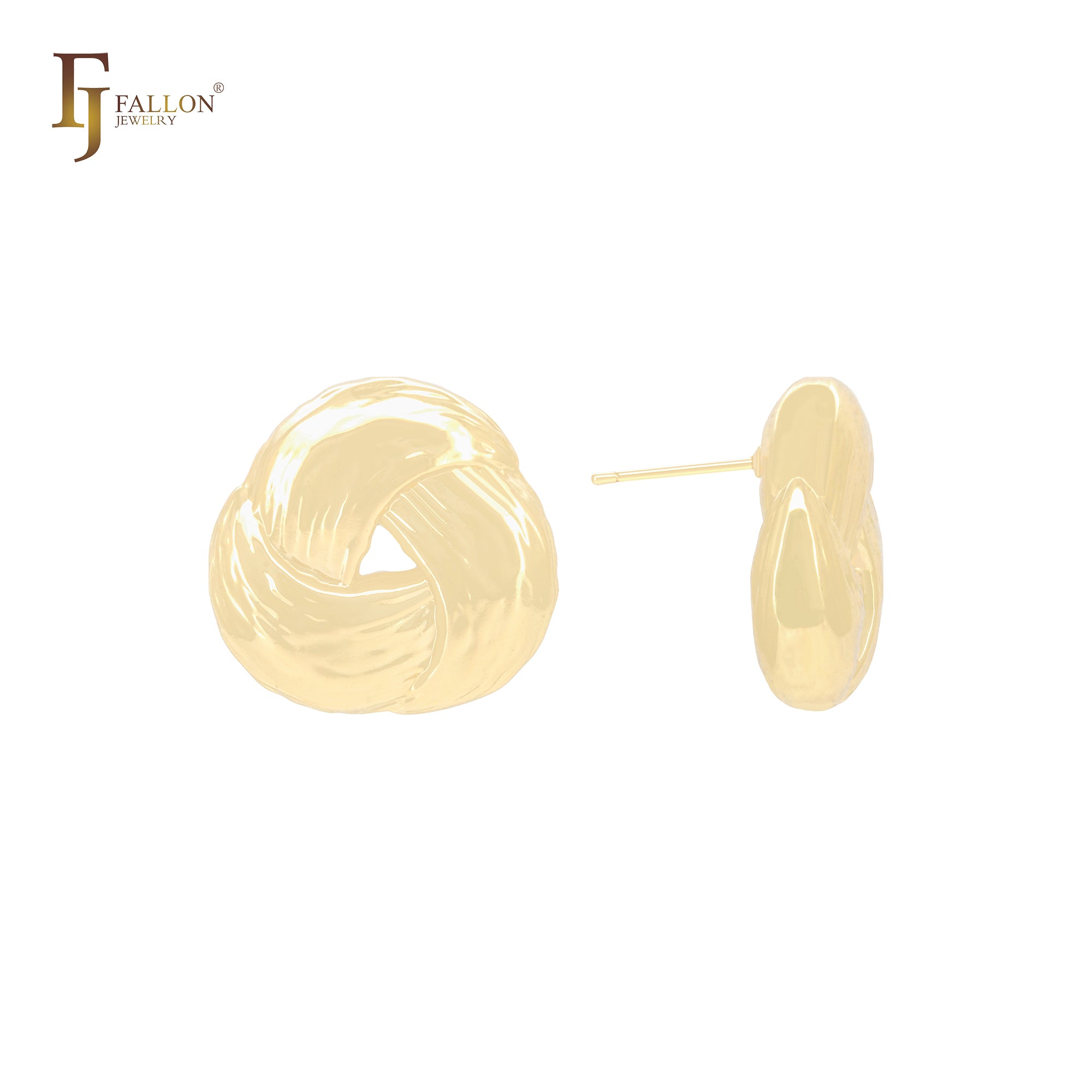 Aretes de oro de 14 quilates, oro rosa y oro blanco con triple textura de tela entrelazada