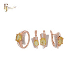 Solitaire oval big orange CZ with white CZs Rose Gold two tone Jewelry Set with Rings and Pendant
