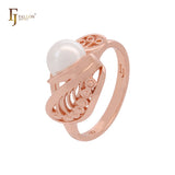 Filigree Pearl Rose Gold Russian Lock Earrings