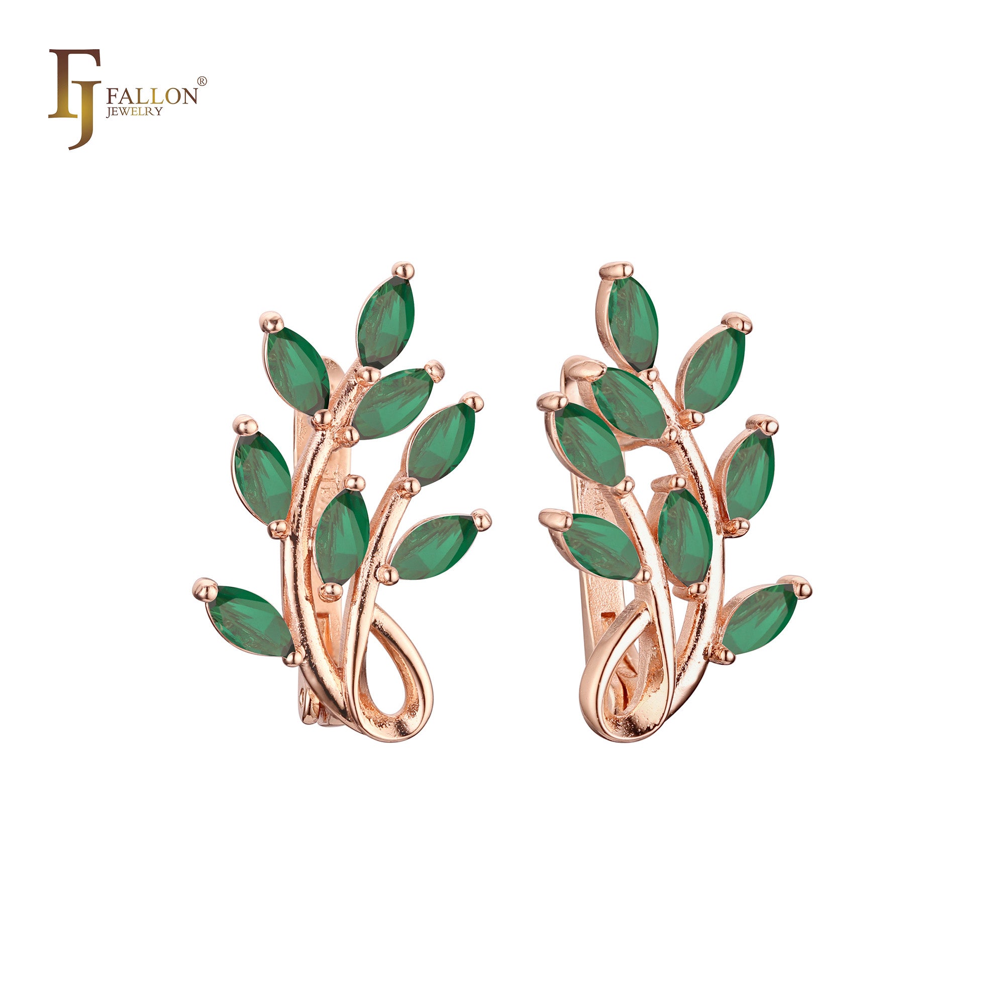 Pendientes de oro rosa con circonitas cúbicas y flores en racimo ascendente