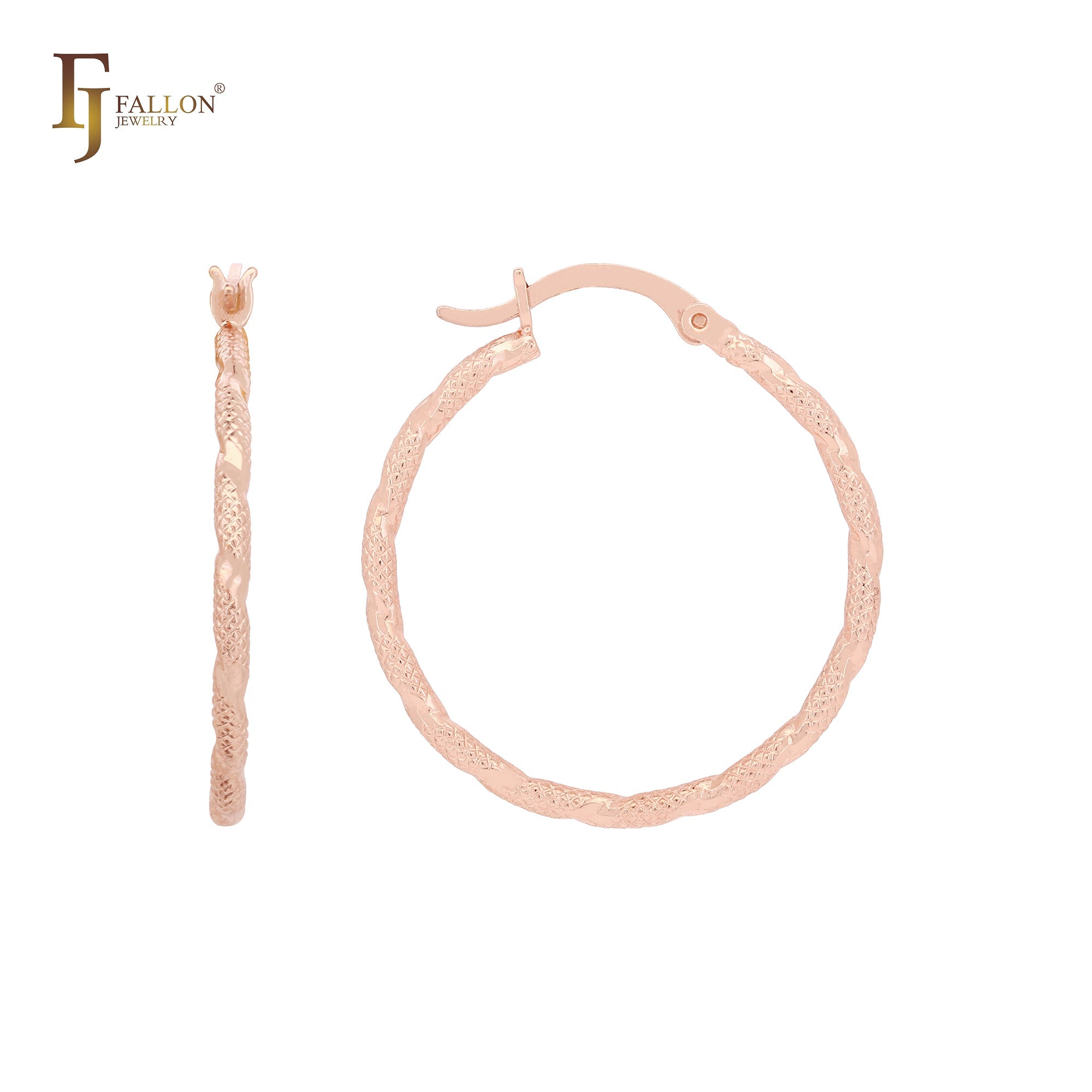 Rope Rhombus Textured 14K Gold, Rose Gold, White Gold Hoop earrings