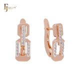 Double buckles of lock with white CZs Rose Gold two tone Russian Lock Earrings