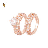 Thousand parallel bands of white CZs 14K Gold, Rose Gold Wedding Set Rings Engagement and Band