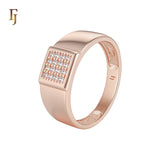 Squared Signet Cluster white CZs Rose Gold Men's Rings