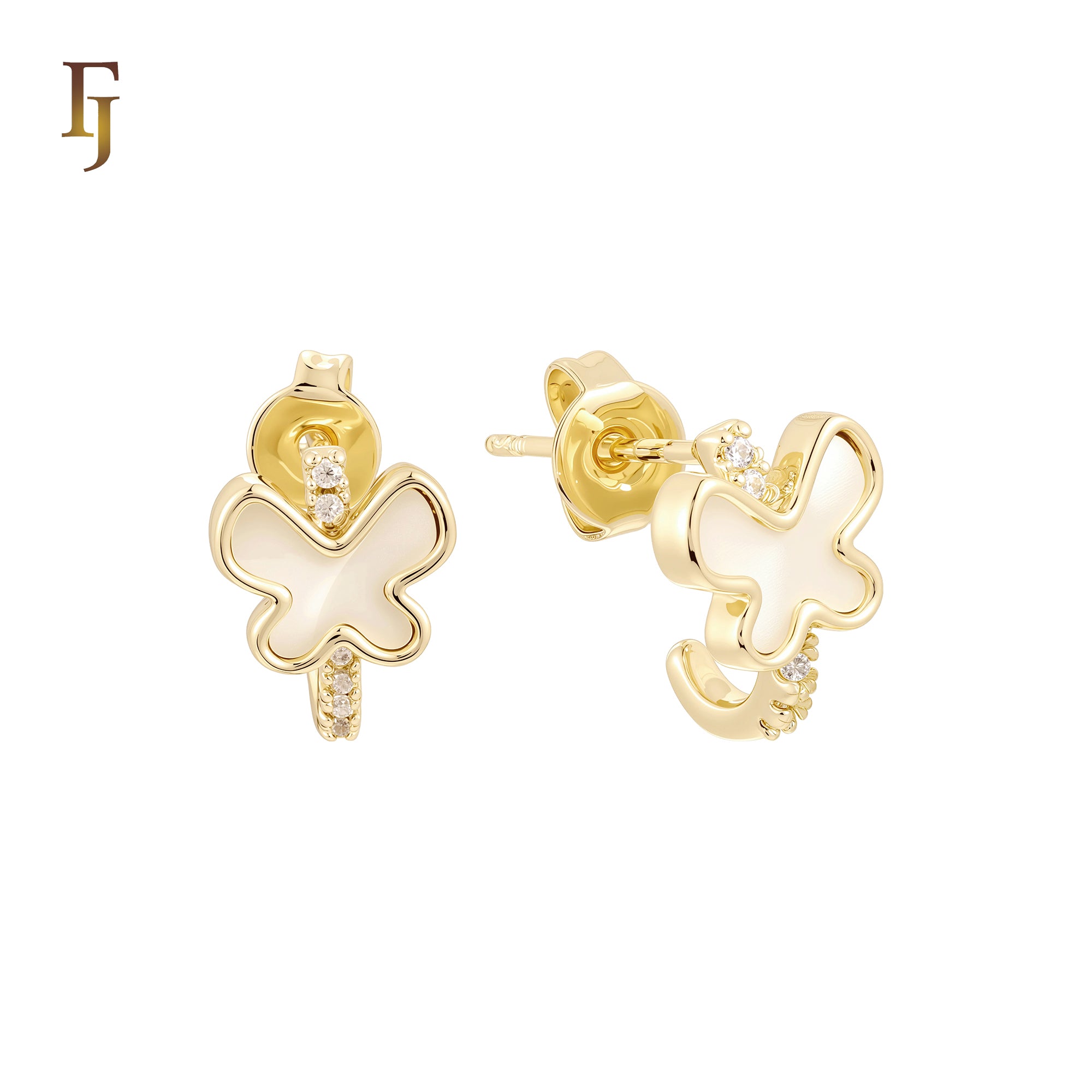 Paved white CZs crossing Black or white Onyx Butterfly 14K Gold, Rose Gold Stud Earrings