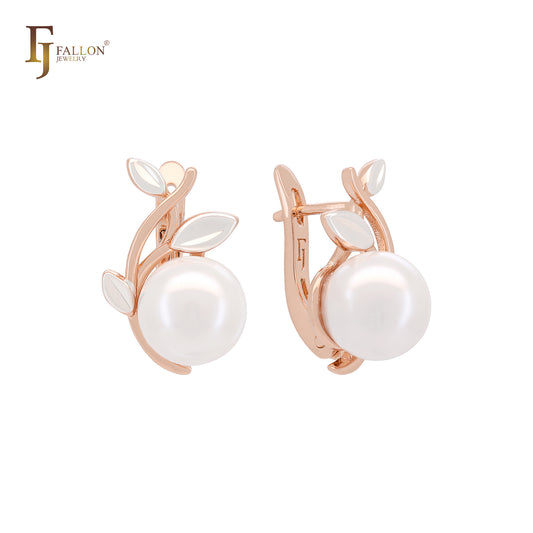 Pearl of silver leaves Rose Gold two tone Clip-On Earrings