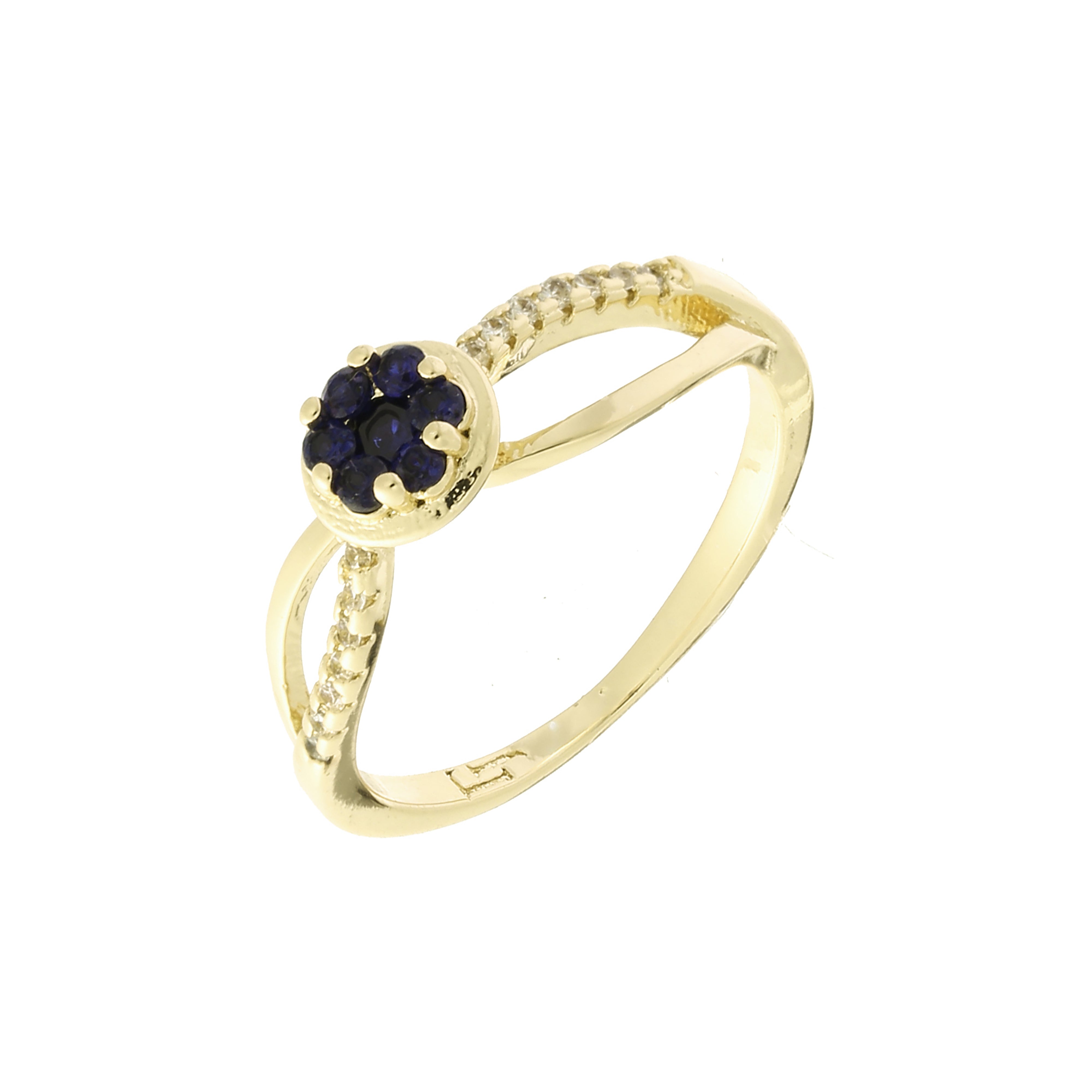 14K 金花蓝色簇状戒指，镀玫瑰金颜色