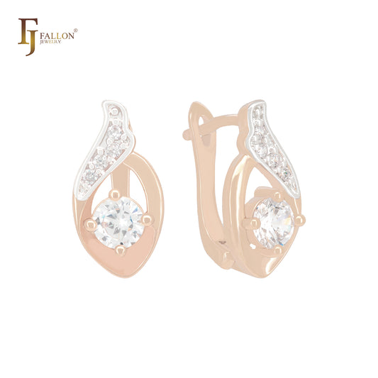 Wings of Angel tip solitaire white CZ Rose Gold, 14K Gold two tone Clip-On Earrings