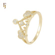 Double heart of white CZs 14K Gold Crown Fashion Rings