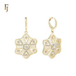 Drop Radiant Snowflake white CZs 14K Gold Huggie Earrings