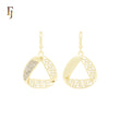 Twisted Ribbon of white CZs and Greek Key 14K Gold Huggie Drop Earrings