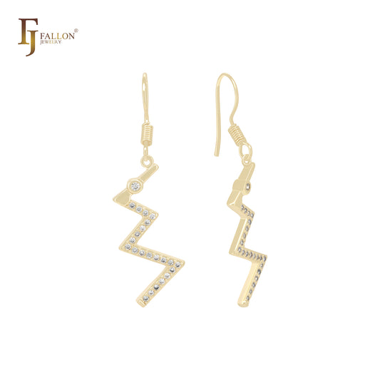 ZigZag White CZs cluster 14K Gold Wire Hook Earrings