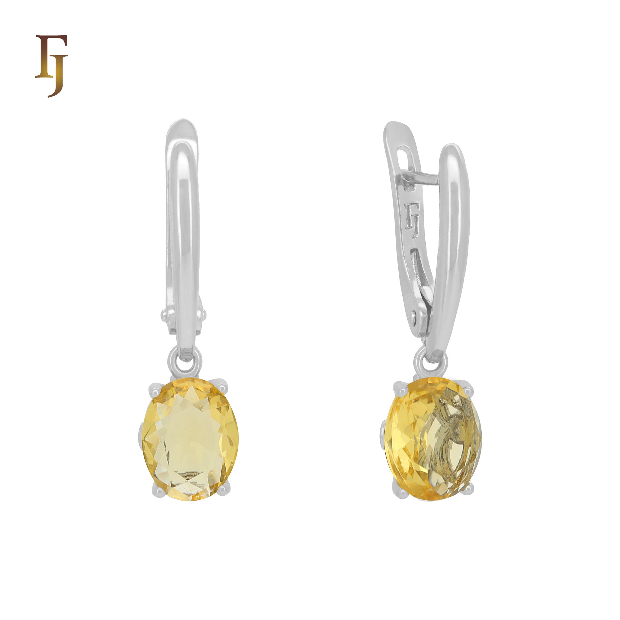 Giant Solitaire oval orange yellow cz Rose Gold Russian Lock Earrings