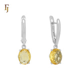 Giant Solitaire oval orange yellow cz Rose Gold Russian Lock Earrings