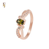 Spinning ribbons of white CZs Solitaire Oval CZ 14K Gold Fashion Rings