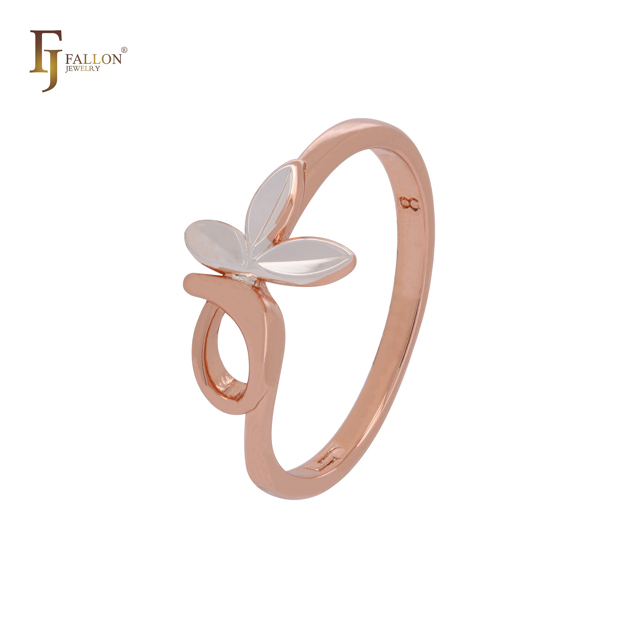 Elegante rama de hojas triples Anillos de moda de oro rosa de dos tonos