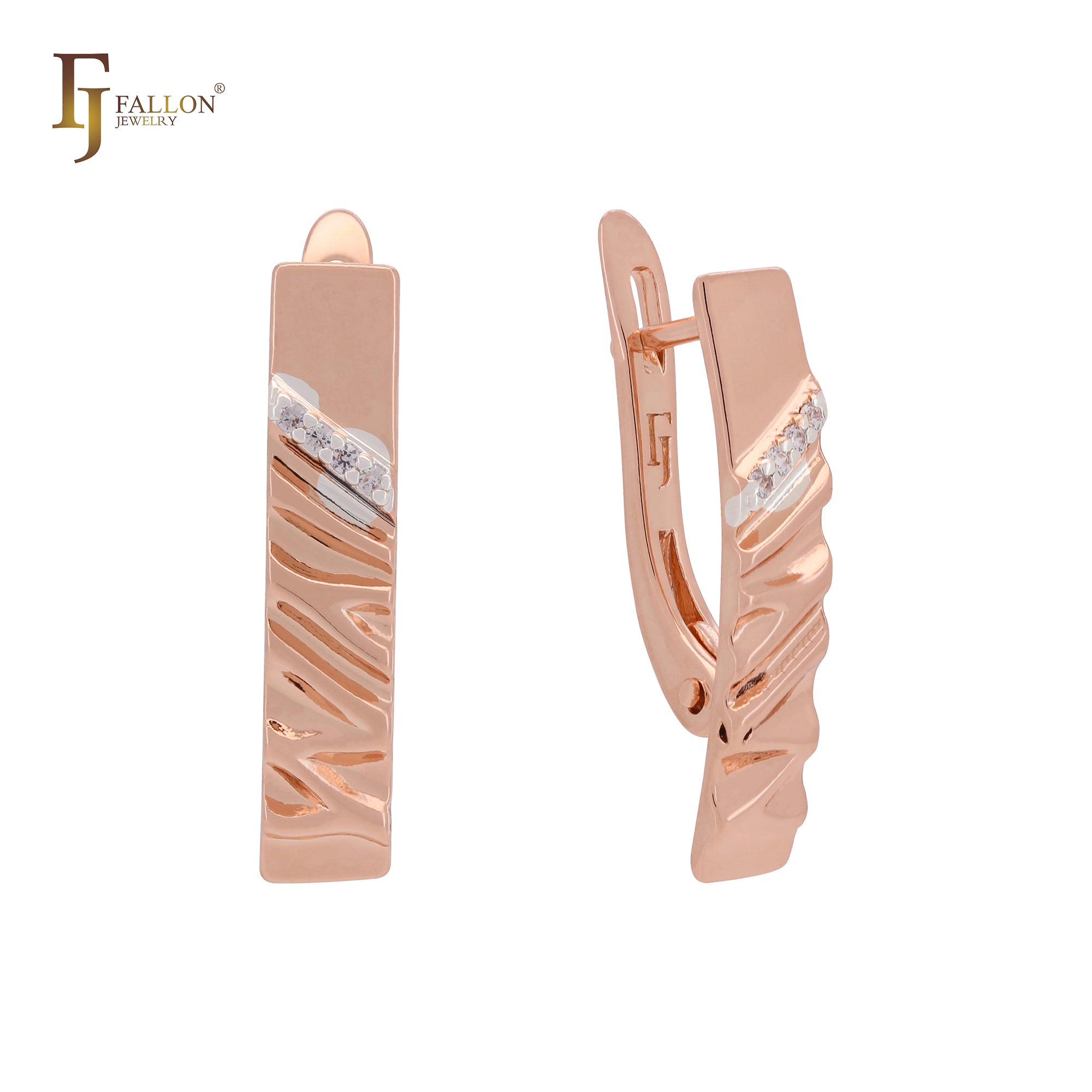 Enlongated ripple textured Rose Gold two tone Russian Lock Earrings