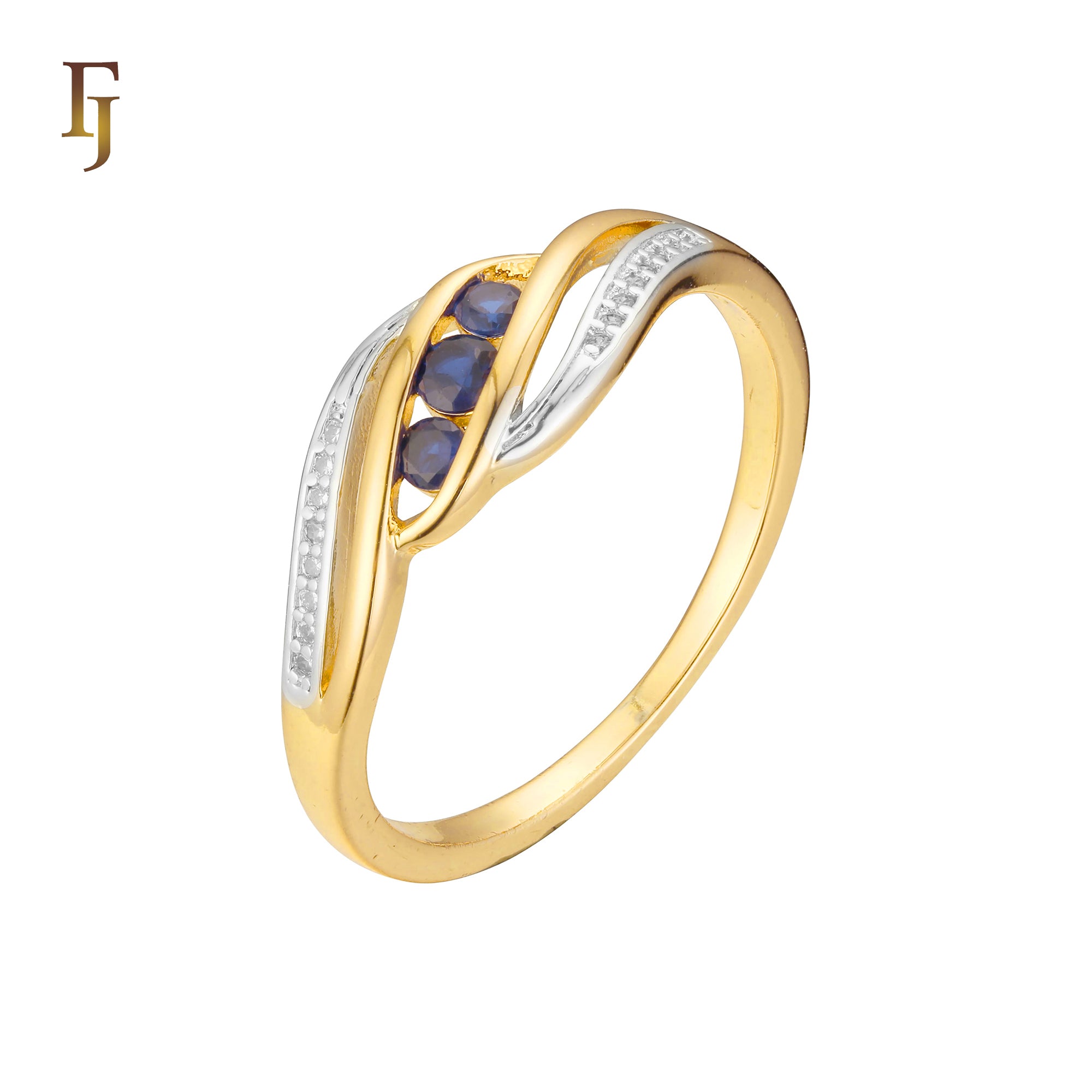 Three blue stones rings paving stones in Rose Gold, two tone plating colors