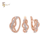 Anillos de moda de oro rosa de dos tonos con diseño geométrico de circonitas blancas entrelazadas