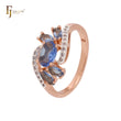 Funkelnde blaue und weiße Zirkonia-Cluster, luxuriöse zweifarbige Moderinge aus Roségold