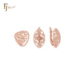 Conjunto de joyas de oro rosa con filigrana texturizada de rayos de sol ovalados y anillos