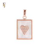 Heart of cluster white CZs in a Mirror of Black or White Onyx Beads Frame 14K Gold, Rose Gold Pendant