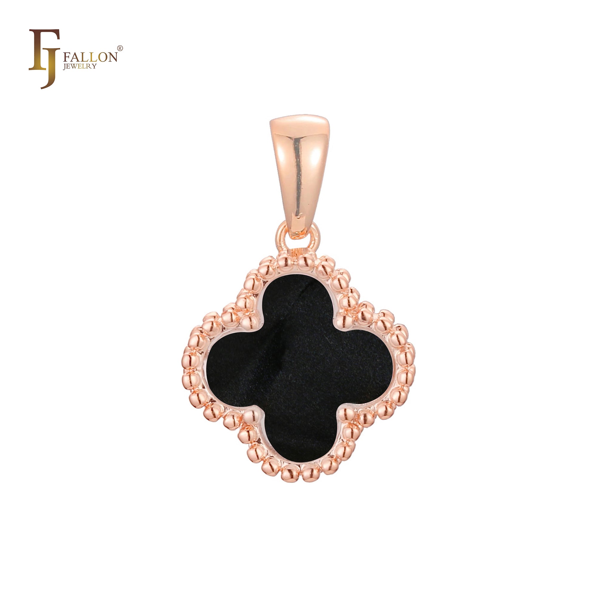 Lucky Clover branco ou preto em ouro rosa, pingente de ouro 14K