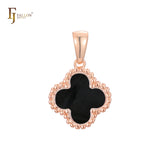Lucky Clover branco ou preto em ouro rosa, pingente de ouro 14K