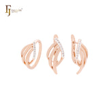 Dreifach geästetes geometrisches Schmuckset mit weißen Zirkonia in Roségold, zweifarbig, mit Ringen