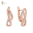 Crossing Ribbon of white CZs Rose Gold two tone Clip-On Earrings