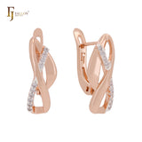 Crossing Ribbon of white CZs Rose Gold two tone Clip-On Earrings