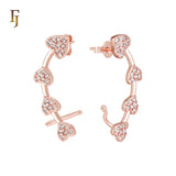 Hearty Heart of White CZs Cluster 14K Gold, Rose Gold Cuff Clip Stud Earrings