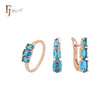Dreifach-Cluster ozeanblauer Zirkonia Roségold-Schmuckset mit Ringen
