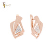 🔥 Geometric design with triangular white CZs Rose Gold two tone Russian Lock Earrings