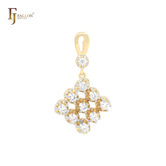 Thousand flowers clawed solitaire white CZs Rose Gold, 14K Gold two tone Pendant