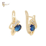 Oval Colorful CZ mixed triple white CZ 14K Gold Russian Lock Earrings