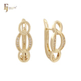 Lock ring interlocking paved white CZs Rose Gold, White Gold Earrings