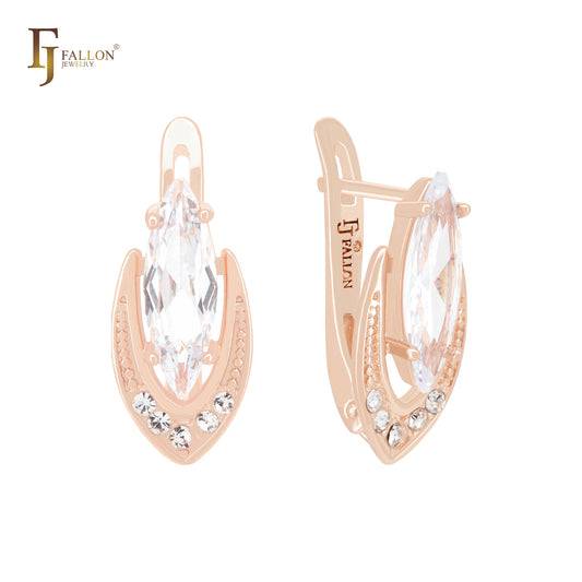 Pendulum of Solitaire White Marquise CZ 14K Gold, Rose Gold Clip-On Earrings