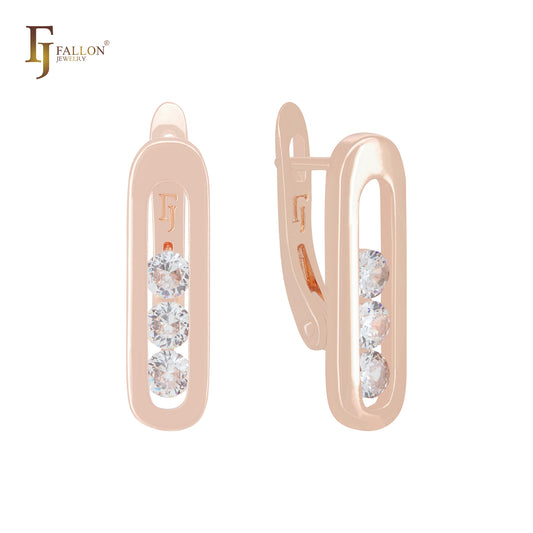 PaperClip of Triple white CZs Rose Gold Clip-On Earrings