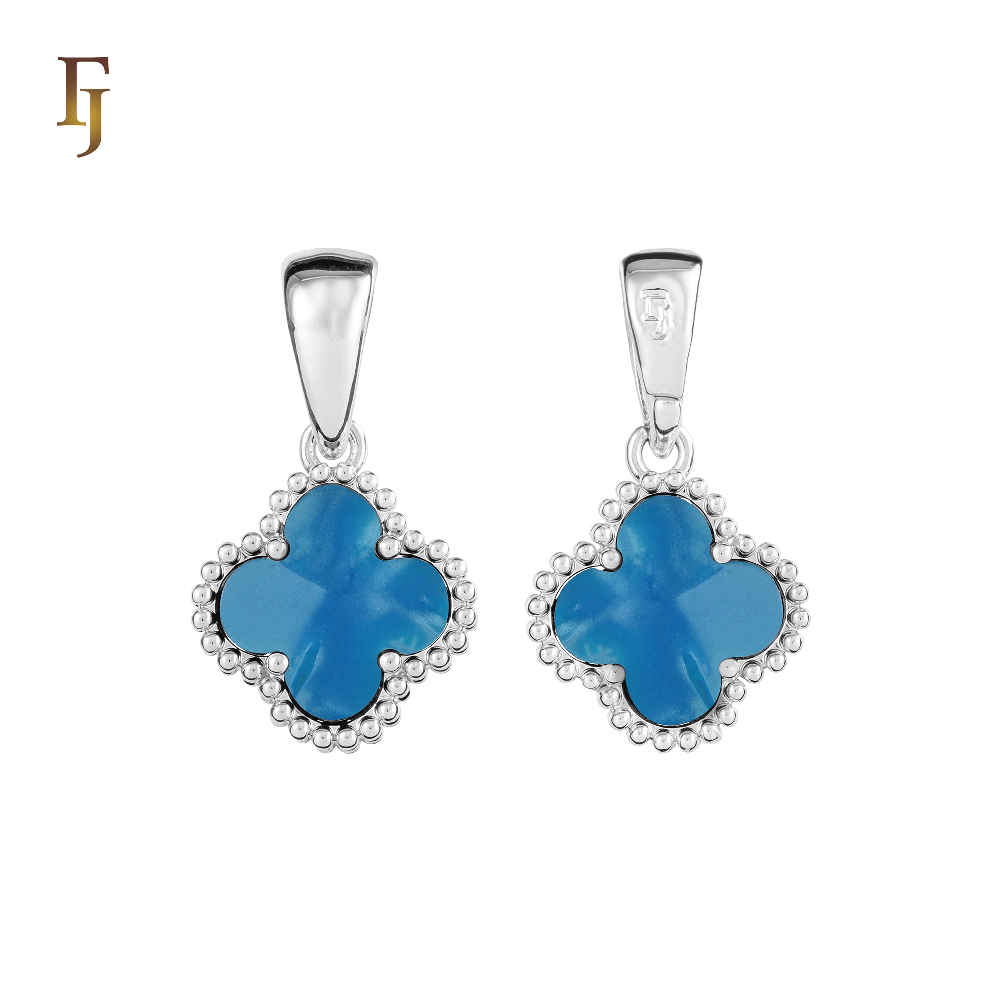 🔥 Clover-Shaped 12mm Colorful Onyx Pendant in Beaded Frame, 14K Gold, Rose Gold, White Gold Plated Brass | FJ Fashion Jewelry